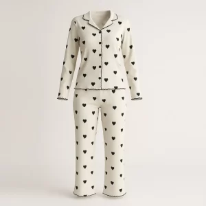 بلوز و شلوار سفید مدل قلبی سیاه بیجه 26004-5