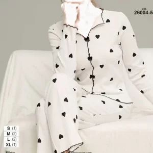 بلوز و شلوار سفید مدل قلبی سیاه بیجه 26004-5